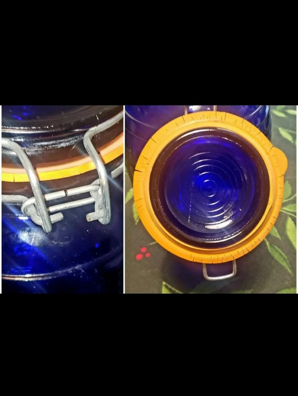 Vintage Barrel Shaped Cobalt Blue Wire Bail Top Glass Jar